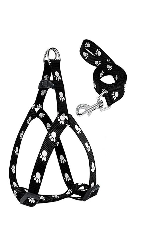 Pups&Pets 15 MM Puppy Paw Print Leash and Harness Set for Small & Medium Puppy | Dog Harness and Leash (Black) - Image 1